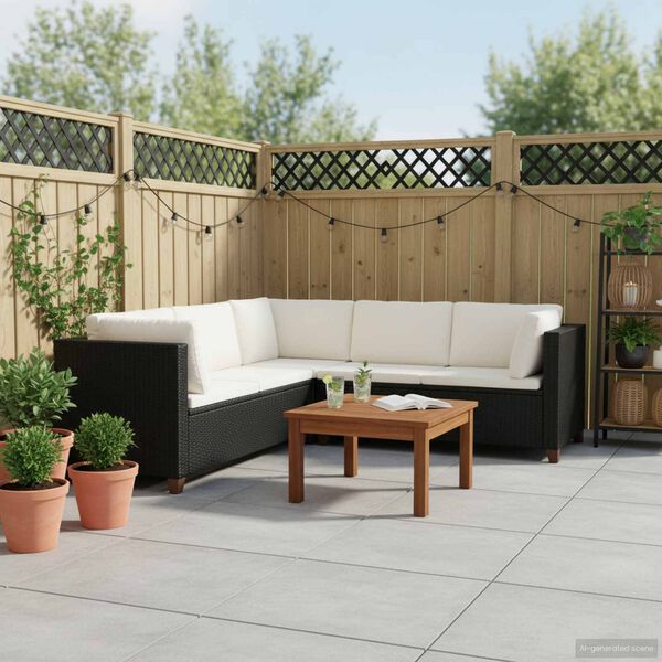 vidaXL Set Divani da Giardino 4 pz con Cuscini in Polyrattan Nero