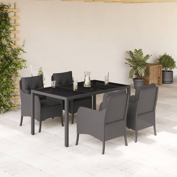 vidaXL Set da Pranzo da Giardino 5 pz Nero con Cuscini in Polyrattan