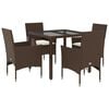 vidaXL Set da Pranzo da Giardino 5pz con Cuscini Polyrattan e Vetro