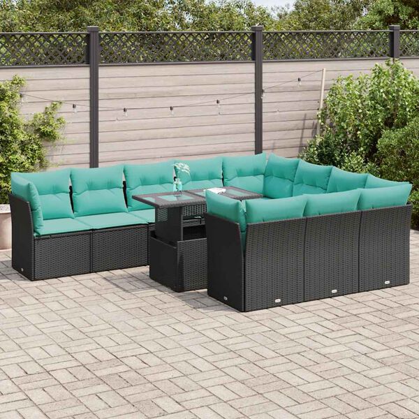 vidaXL Set Divani da Giardino 11 pz con Cuscini Polyrattan Acacia Nero