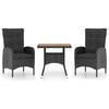 vidaXL Set Mobili da Pranzo per Giardino 3 pz Polyrattan e Acacia Nero