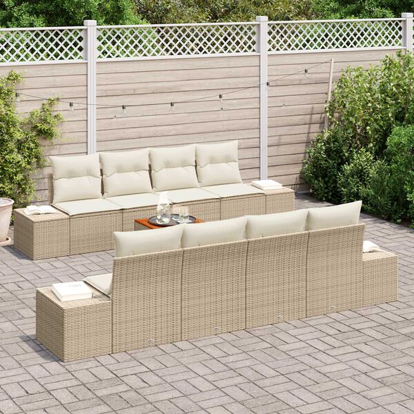 vidaXL Set Divano da Giardino 9 pcs Beige e Crema polyrattan
