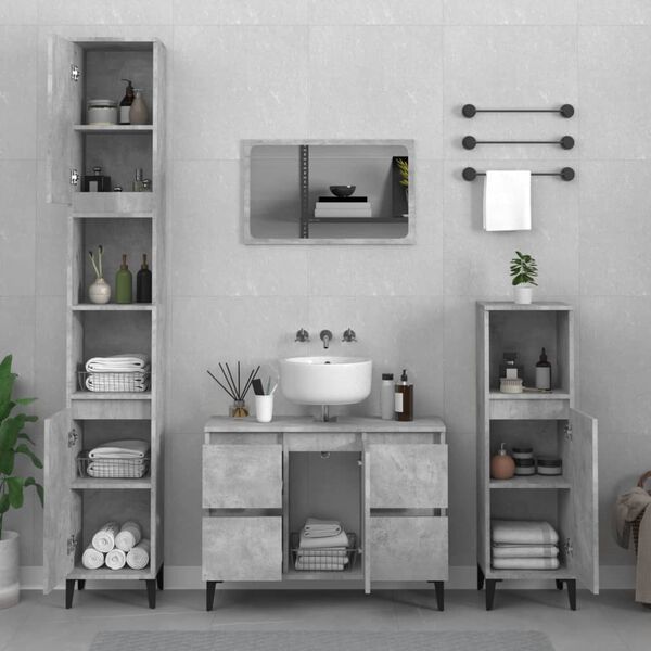 vidaXL Set Mobili da Bagno 4 pz Grigio Cemento in Legno Multistrato