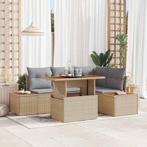 vidaXL Set da Pranzo per Giardino con cuscino 5 pcs Beige e grigio