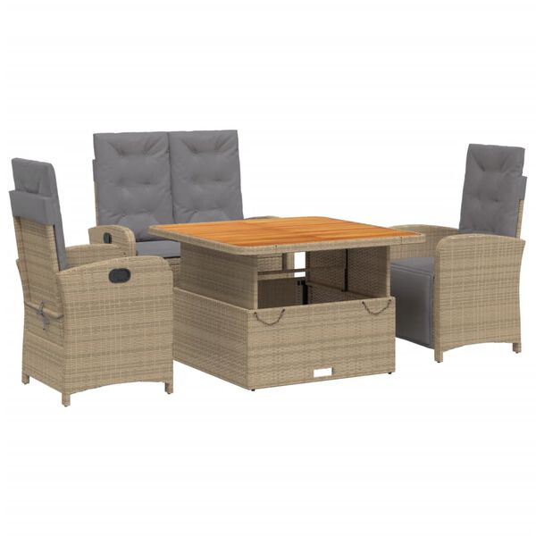 vidaXL Set da Pranzo da Giardino 4 pz con Cuscini Beige in Polyrattan
