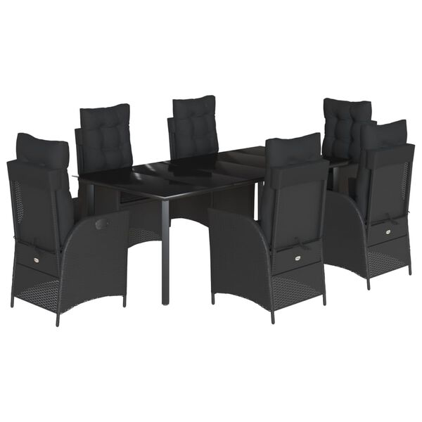 vidaXL Set da Pranzo da Giardino 7 pz Nero con Cuscini in Polyrattan