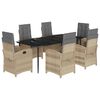 vidaXL Set Pranzo da Giardino 7 pz con Cuscini Beige Misto Polyrattan