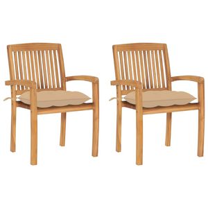 vidaXL Sedie da Giardino 2 pz con Cuscini Beige in Teak Massello