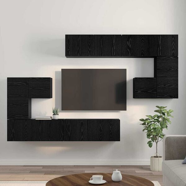 vidaXL Unit&agrave; TV Montaggio a parete 4 pcs Rovere Nero Legno multistrato