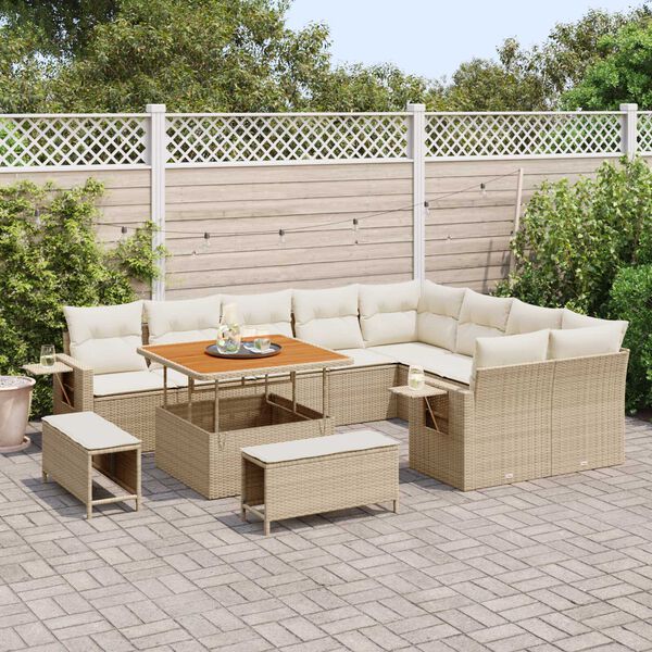 vidaXL Set Divano da Giardino 12 pcs Beige e Crema polyrattan