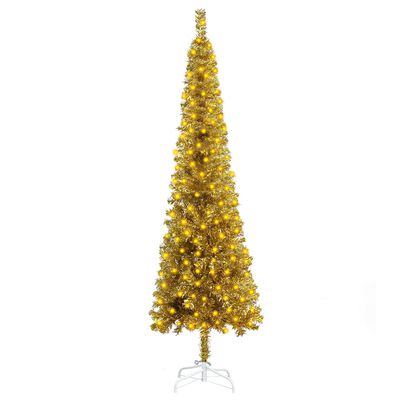 vidaXL Albero di Natale Sottile Preilluminato Oro 120 cm