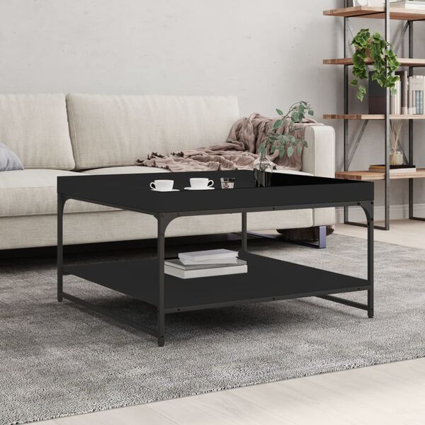 vidaXL Tavolino da Salotto Nero 80x80x45 cm Legno Multistrato e Ferro