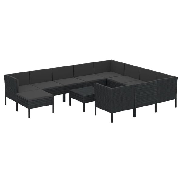 vidaXL Set Divani da Giardino 12 pz con Cuscini in Polyrattan Nero