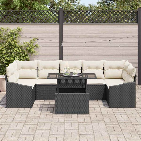vidaXL Set Divano da Giardino con archiviazione 8 pcs Nero Poly Rattan