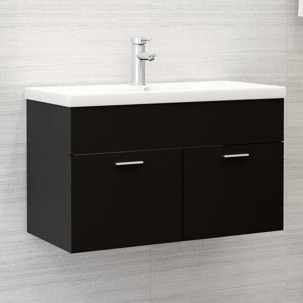 vidaXL Mobile con Lavabo Integrato Nero in Legno Multistrato