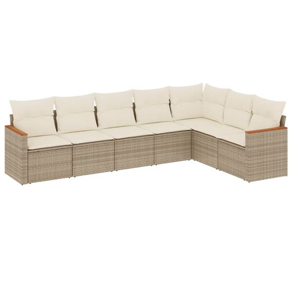 vidaXL Set Divani da Giardino 7 pz con Cuscini Beige in Polyrattan