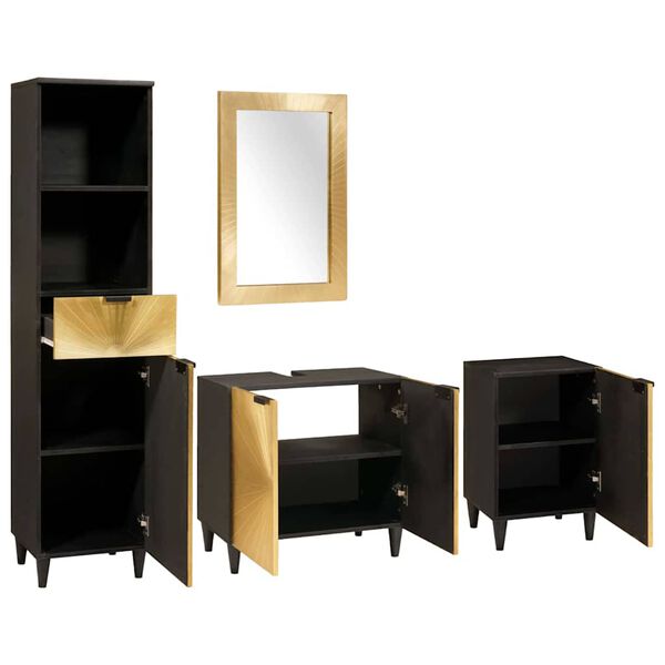 vidaXL Set di Armadi da Bagno 4 pcs Nero e Oro Legno di mango massello