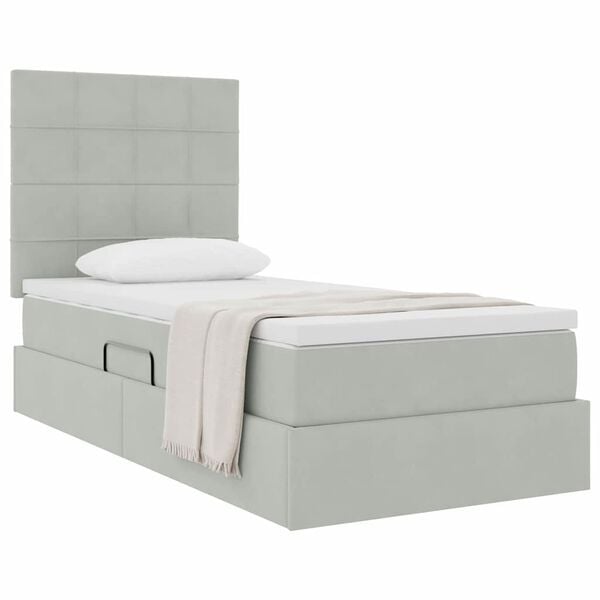 vidaXL Letto con contenitore e materasso Grigio chiaro 90 x 190 cm