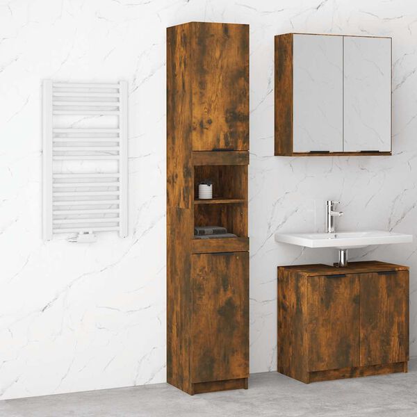 vidaXL Armadietto Bagno Rovere Fumo 32x34x188,5cm in Legno Multistrato