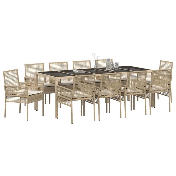 vidaXL Set da Pranzo per Giardino 11 pcs Beige polyrattan