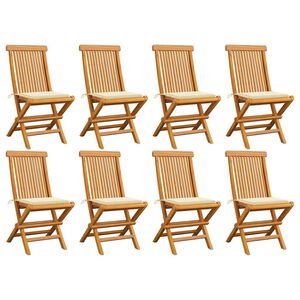 vidaXL Sedie pieghevoli con cuscini color crema, 8 pezzi, in legno massello di teak.