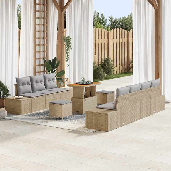 vidaXL Set Divano da Giardino con cuscino 10 pcs Beige polyrattan
