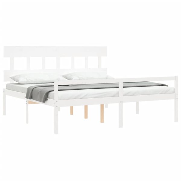 vidaXL Letto per Anziani con Testiera Bianco 200x200 cm Legno Massello
