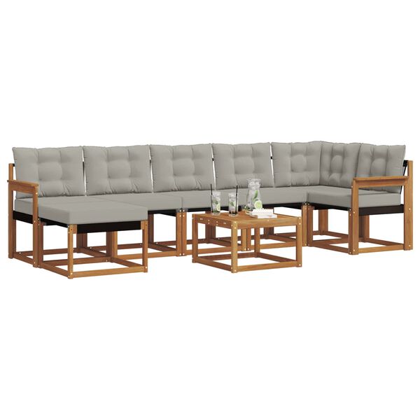 vidaXL Set di divani da esterno 8 pcs Grigio Naturale e Chiaro