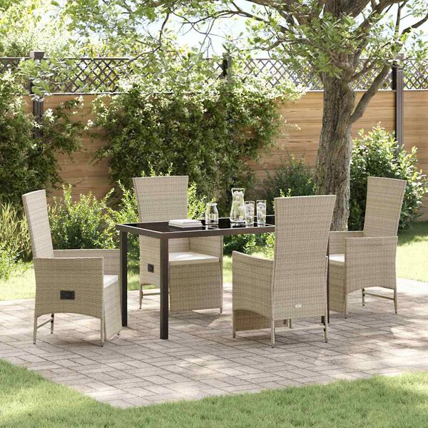 vidaXL Set da Pranzo per Giardino con cuscino 5 pcs Beige polyrattan