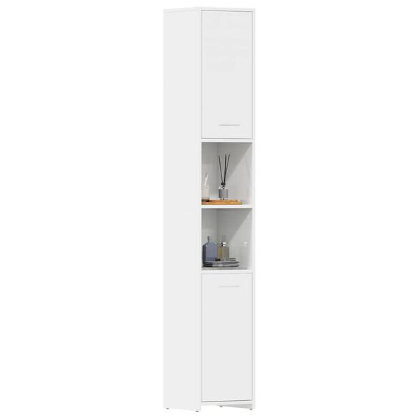 vidaXL Mobile da Bagno Bianco Lucido 30x30x183,5 cm Legno tecnico