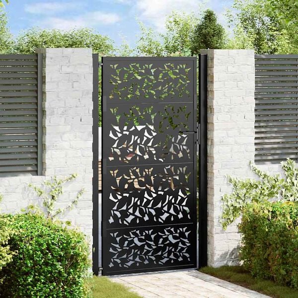 vidaXL Cancello da giardino nero 100x175 cm in acciaio con design a foglia