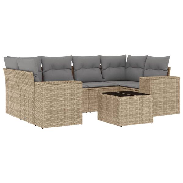 vidaXL Set Divani da Giardino 7 pz con Cuscini Beige in Polyrattan