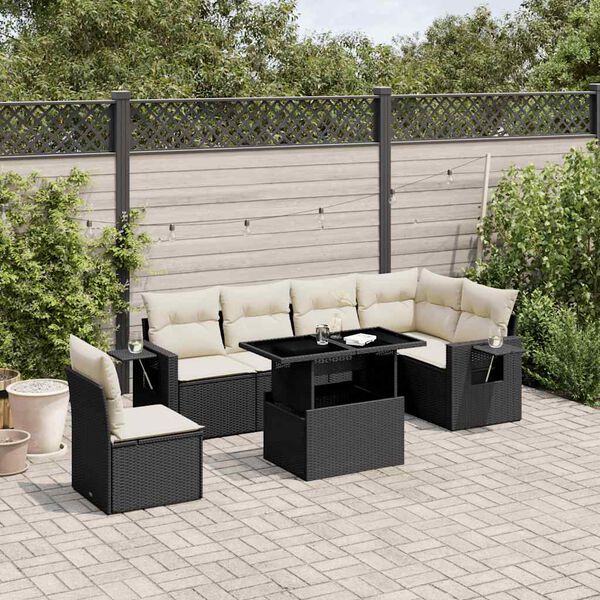 vidaXL Set Divani da Giardino con Cuscini 7pz Nero Polyrattan