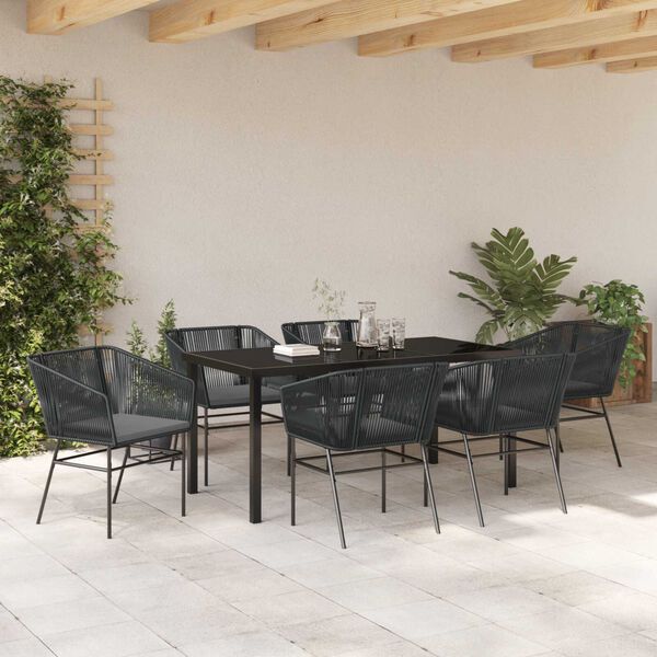 vidaXL Set da Pranzo per Giardino con cuscino 7 pcs Nero