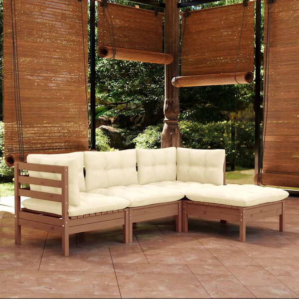 vidaXL Set Salotto Giardino 4pz con Cuscini Marrone Ambra Legno Pino