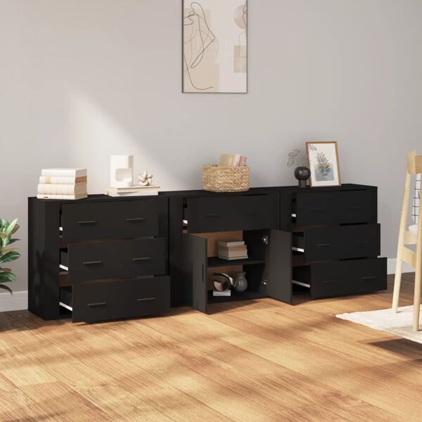 vidaXL Credenze 3 pz Nere in Legno Multistrato