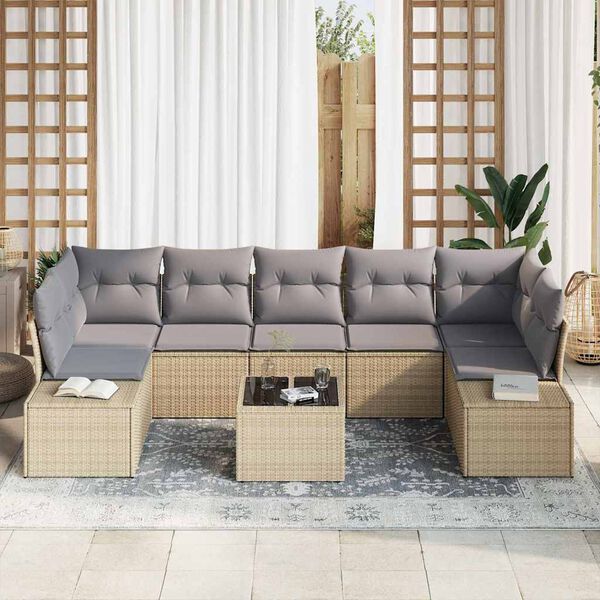 vidaXL Set Divano da Giardino 8 pcs Beige e grigio polyrattan