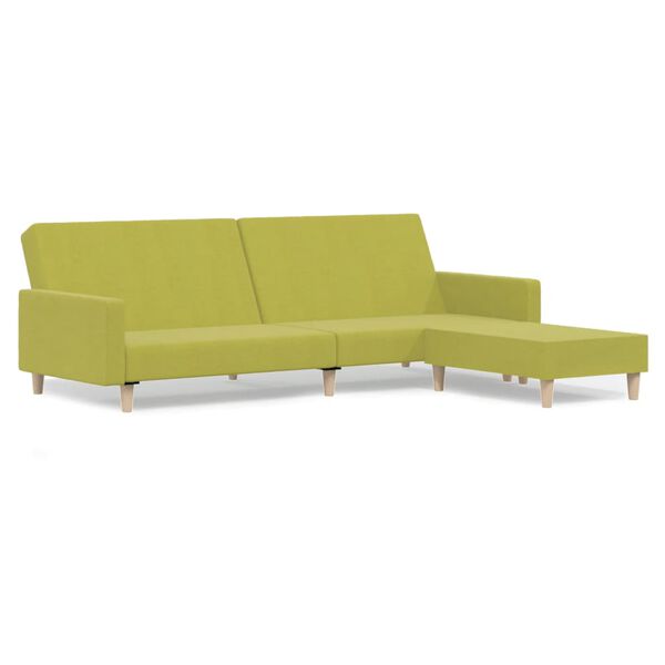 vidaXL Divano Letto a 2 Posti con Poggiapiedi Verde in Tessuto