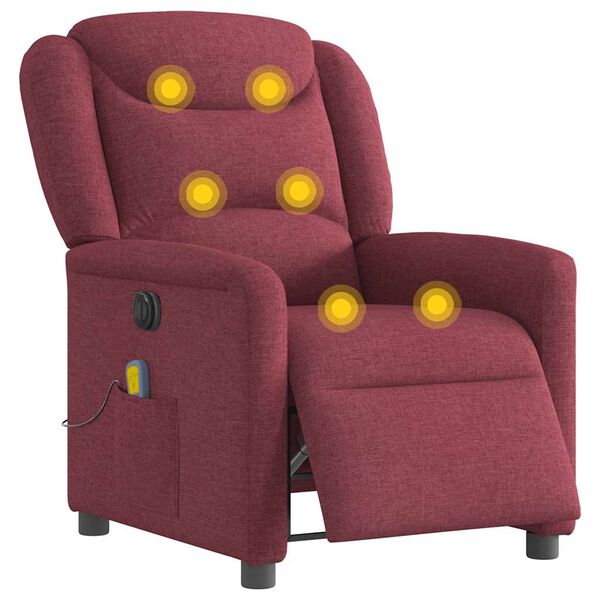 vidaXL Poltrona Massaggiante Reclinabile Elettrica Rosso Vino Tessuto