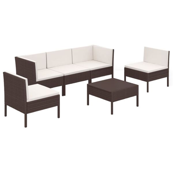 vidaXL Set Divani da Giardino 6 pz con Cuscini in Polyrattan Marrone
