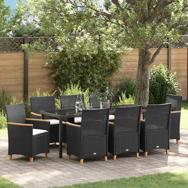 vidaXL Set da Pranzo per Giardino 9 pcs Nero polyrattan