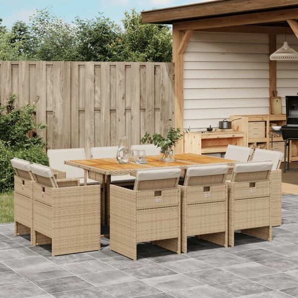vidaXL Set da Pranzo da Giardino 11 pz con Cuscini Beige in Polyrattan