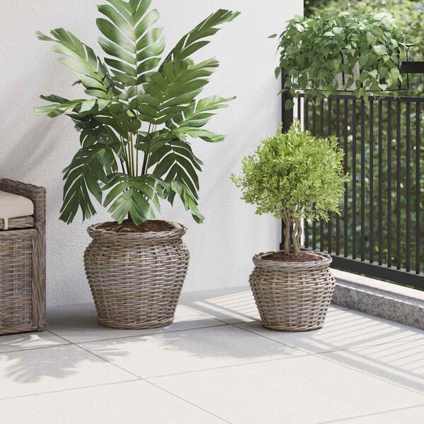 vidaXL Cesto per Piante con archiviazione 2 pcs Grigio Rattan Lacak