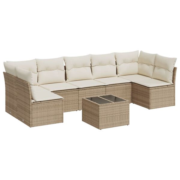 vidaXL Set Divano da Giardino 8 pz con Cuscini Beige in Polyrattan