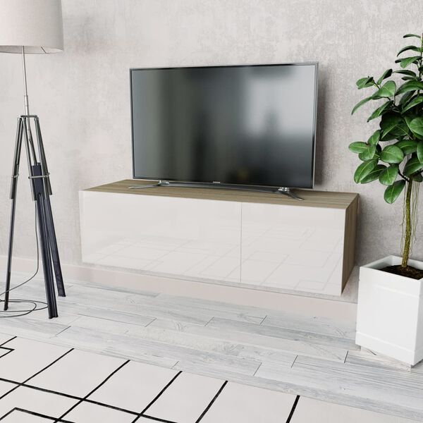 vidaXL Mobile TV Legno Multistrato 120x40x34 cm Bianco Lucido e Rovere
