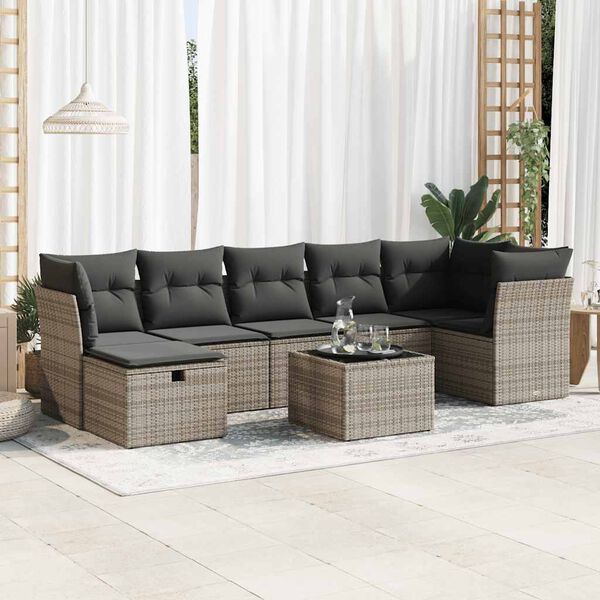 vidaXL Set Divano da Giardino 8 pz con Cuscini Grigio in Polyrattan