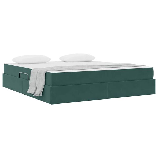 vidaXL Letto con contenitore e materasso Verde Scuro 160 x 200 cm