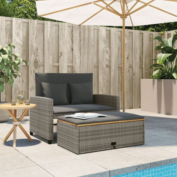 vidaXL Divano Giardino con Cuscini 2 Posti Grigio in Polyrattan Acacia