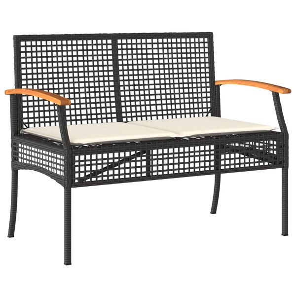 vidaXL Panca da Giardino con Cuscino Nera in Polyrattan e Legno Acacia