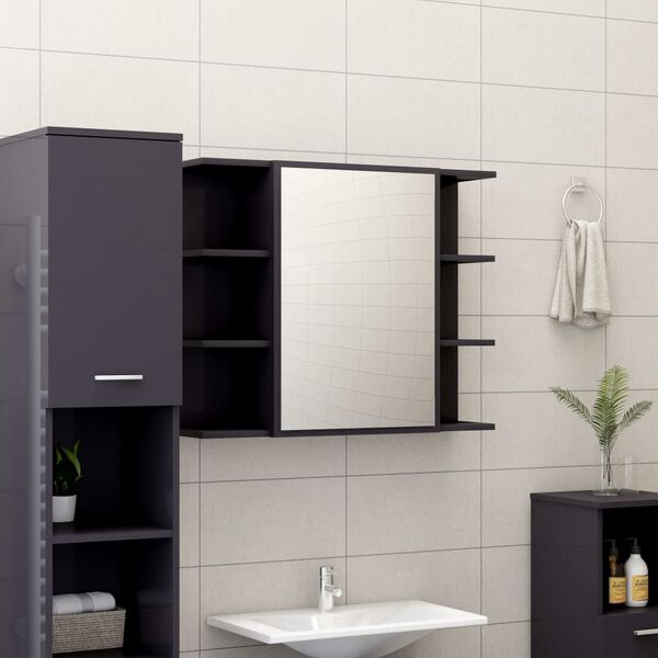 vidaXL Set Mobili da Bagno 3 pz Grigio Lucido in Truciolato